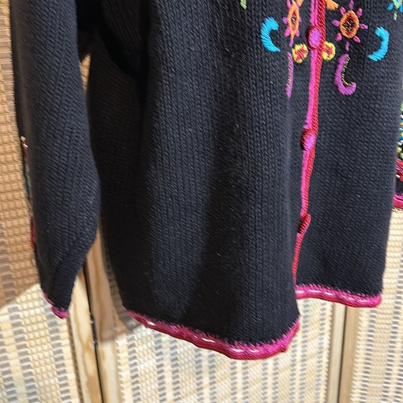 Work in Progress Classics Vintage 1990s Black Floral Knit Cardigan Sweater Large - Picture 3 of 16